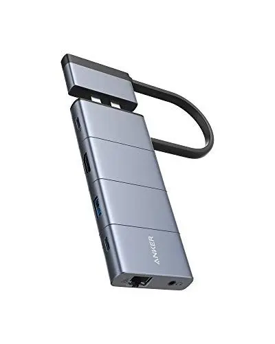 Produktbild: Anker PowerExpand 9-in-2 Hub Adapter für MacBook mit 85W Power Delivery, 4K@30Hz HDMI, Multifunktion USB-C, 2 USB-A 3.0 Ports, 1 Gbps Ethernet, 3.5mm Audio, SD und microSD Speicherkartenleser