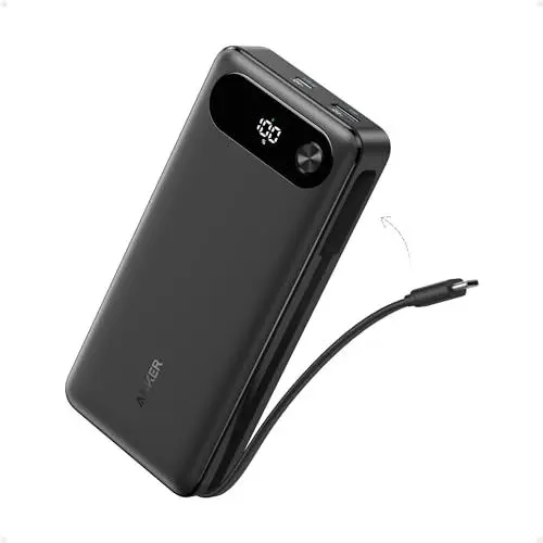 Produktbild: Anker Powerbank, 20.000mAh tragbares Ladegerät mit integriertem USB-C-Kabel, 87W Max Schnelllade-Akku, 2 USB-C und 1 USB-A, für MacBook, iPhone 16/15/14 Serie, Samsung, Switch, und mehr