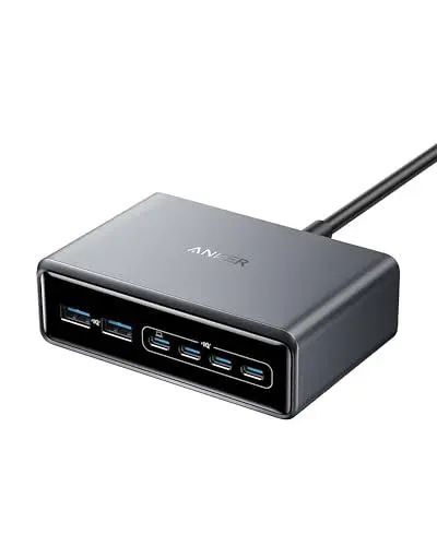 Produktbild: Anker Prime Ladegerät, 200W 6 Anschlüsse GaN Ladestation, USB-C PD Desktop Ladegerät mit Schnell-Laden, kompatibel mit iPhone 16, Samsung, MacBook, Dell und mehr