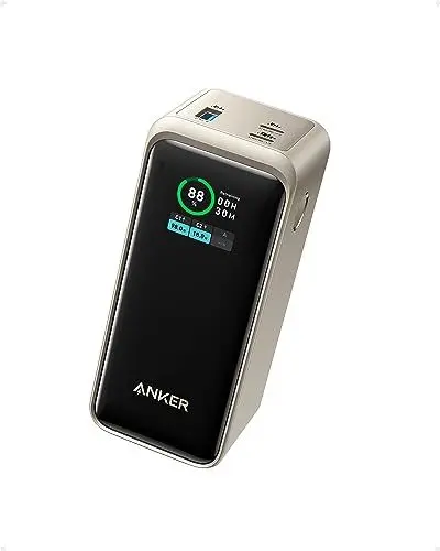 Produktbild: Anker Prime Powerbank, 20.000mAh externer Akku mit 200W Leistung, Digitales Display, 2X USB-C und 1x USB-A Port, Kompatibel mit iPhone 14/13 Serie, Samsung, MacBook, Dell, und mehr (Golden)