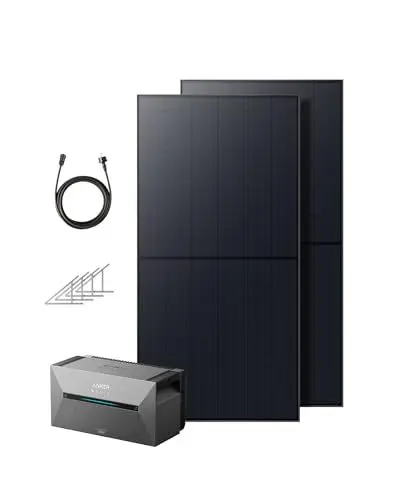 Produktbild: Anker SOLIX Balkonkraftwerk mit Speicher (1080W | 1600Wh), Solarbank 2 E1600 Plus (1600Wh), 2× RS50B Solarpanel (540W), 9,6kWh Kapazität, Halterungen, Plug&Play Installation