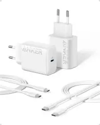 Produktbild: Anker Super schnelles USB-C-Ladegerät, 25 W, mit USB-C-Kabel, unterstützt PPS-Schnellladung für Samsung Galaxy S23 Ultra/S23+/S23/S22/S21/S20/Note 20 usw. (2 x 1,5 m langes Kabel im Lieferumfang