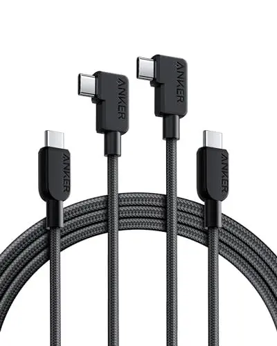 Produktbild: Anker USB C Kabel mit Winkelstecker, 180cm*2, USB C auf 90 Grad USB C robustes geflochtenes Kabel, Rechter Winkel, Kompatibel mit iPhone 16/15 Serie, MacBook Pro/Air, iPad Pro/Air und mehr (USB 2.0)