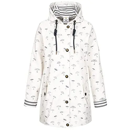 Produktbild: Ankerglut Damen Friesennerz Regenmantel Kapuze Gefüttert Wasserdicht Wetterfest Übergangsjacke #Ankerglutbucht Regenjacke, Weiß, 36