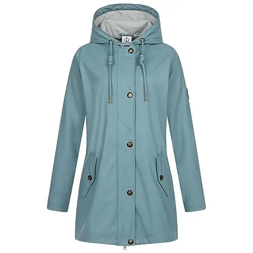 Produktbild: Ankerglut Damen Friesennerz Regenmantel Kapuze Gefüttert Wasserdicht Wetterfest Windbreaker Übergangsjacke #aheaven Regenjacke, Smoke, 42