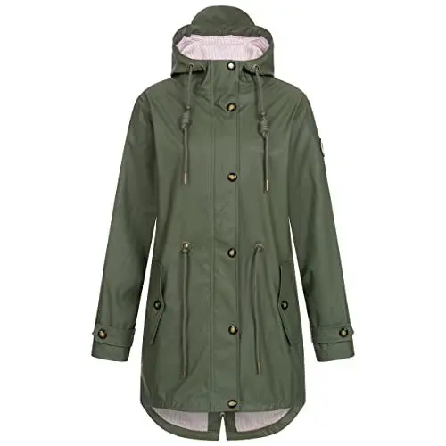 Produktbild: Ankerglut Damen Friesennerz Regenmantel Kapuze Wasserdicht Wetterfest Windbreaker Übergangsjacke #ankerglutliebe Regenjacke, Olive, 34