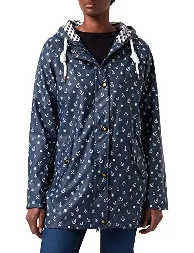 Produktbild: Ankerglut Damen Friesennerz Regenmantel Kapuze Wasserdicht Wetterfest Windbreaker Übergangsjacke #ankerglutzauber Regenjacke, Navy, 50