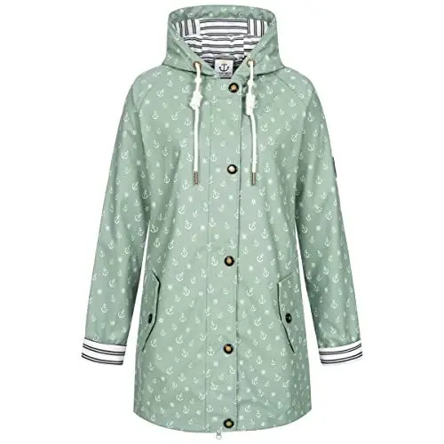 Produktbild: Ankerglut Damen Friesennerz Regenmantel Kapuze Wasserdicht Wetterfest Windbreaker Übergangsjacke #ankerglutzauber Regenjacke, slategray, 48