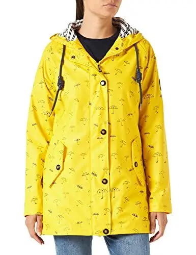 Produktbild: Ankerglut Damen Friesennerz Regenmantel Mit Kapuze Gefüttert Wasserdicht Wetterfest Übergangsjacke #Ankerglutbucht Regenjacke, Gelb, 54 Große Größen EU