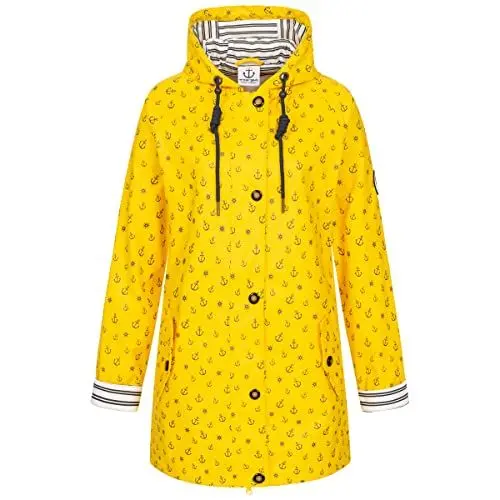 Produktbild: Ankerglut Damen Friesennerz Regenmantel Mit Kapuze Wasserdicht Wetterfest Windbreaker Übergangsjacke #Ankerglutzauber Regenjacke, Gelb, 54 Große Größen EU