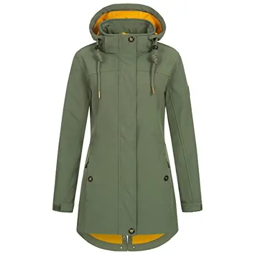 Produktbild: Ankerglut Damen Softshellmantel Kurzmantel Mit Kapuze Gefüttert Übergangsjacke #Ankerglutbrise Softshelljacke, Oliv, 44 EU