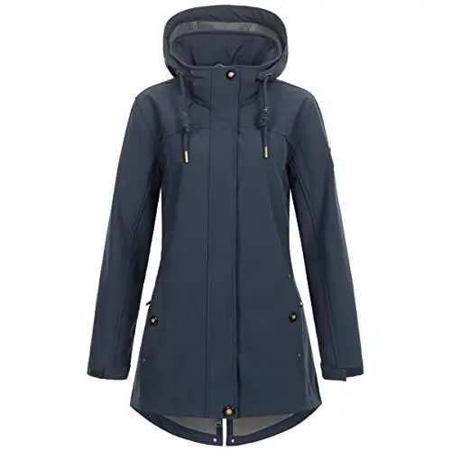 Produktbild: Ankerglut Damen Softshellmantel Kurzmantel mit Kapuze Gefüttert Übergangsjacke #ankerglutbrise Softshelljacke, Navy, 44
