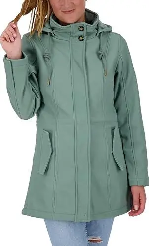 Produktbild: Ankerglut Damen Softshellmantel Kurzmantel mit Kapuze Gefüttert Übergangsjacke #ankergluthimmel Softshelljacke, Slate, 52 Größen