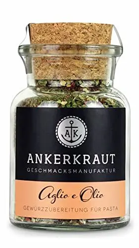 Produktbild: Ankerkraut Aglio e Olio, italienische Gewürzmischung für Pasta und klassische Spaghetti-Nudeln, 50g im Korkenglas
