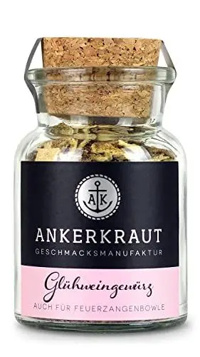 Produktbild: Ankerkraut Glühwein, Mischung würzender Zutaten für Glühwein, Feuerzangenbowle, Punsch, Kinderpunsch, Weihnachtstee, 60 g im Korkenglas