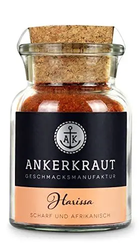 Produktbild: Ankerkraut Harissa, Gewürz für scharfe Gewürzpaste aus Chili, Gewürzglas, rot, 75 g im Korkenglas