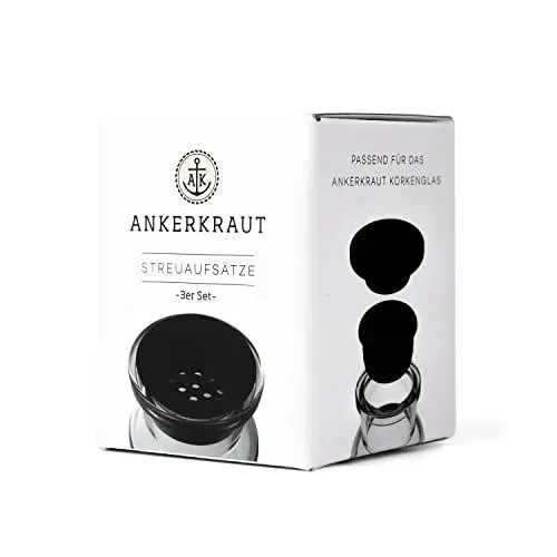 Produktbild: Ankerkraut Streueraufsätze für Korkengläser zum einfachen Dosieren, verschiedene Lochgrößen, 3-er Set
