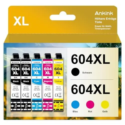 Produktbild: ANKINK Kompatibel Tintenpatrone Druckerpatronen als Ersatz für Epson 604XL für Patrone 604 XL für XP-2200 XP-2205 XP-3200 XP-3205 XP-4200 XP-4205 WF-2910DWF WF-2930DWF WF-2935DWF Schwarz Farbe 5 Pack
