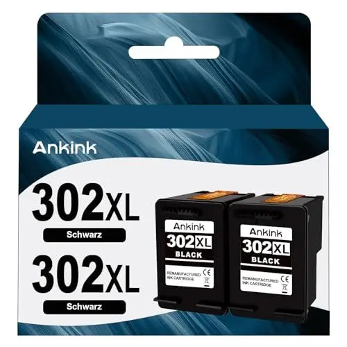 Produktbild: ANKINK 302XL Druckerpatronen als Ersatz für HP 302 XL Tintenpatrone Patrone Schwarz 2er-Pack für 1110 2130 3630 3632 3634 3636 3639 4520 4522 4523 4524 4525 4526 4528 3830 3831 3833 Drucker