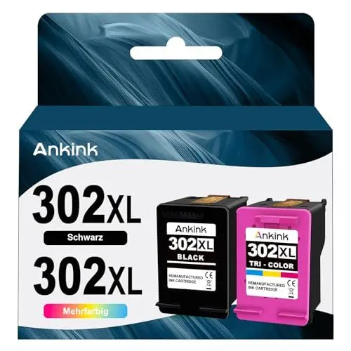 Produktbild: ANKINK Wiederaufbereitet Tintenpatrone Druckerpatronen als Ersatz für HP 302XL für Patrone 302 XL für 1110 2130 3630 3632 3634 3636 3639 4520 4524 4525 4526 4528 3830 3831 3833 Schwarz Farbe 2er-Pack