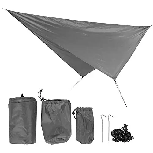 Produktbild: ANKROYU 360 x 290 cm Camping-Abdeckung, wasserdichte Polyester-Stoff-Campingplane, Multifunktions-Camping-Zeltplane, Camping-Hängematten-Plane für Camping (Grau)