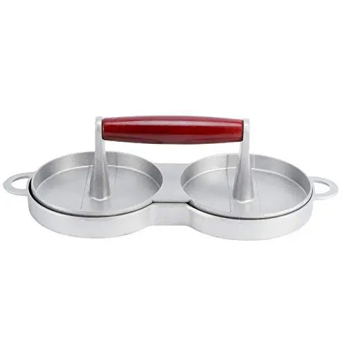 Produktbild: ANKROYU Burgerpresse aus Aluminiumlegierung mit 2 Gittern, antihaftbeschichteter Hamburger-Maker, runde Hamburgerpresse, Hamburger-Patty-Form mit Holzgriff für die Küche