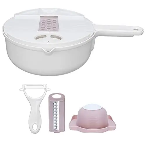 Produktbild: ANKROYU Gemüsezerkleinerer, Edelstahl-Gemüseschneider, manueller Lebensmittelschneider, rostfreier Lebensmittelzerkleinerer, leichte Küchenmaschine für die Küche (Staubiges Rosa)
