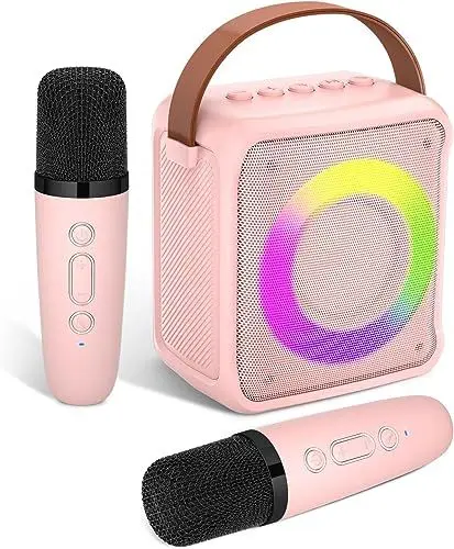 Produktbild: Ankuka Karaoke-Spielzeug für Kinder & Erwachsene mit 2 Mikrofonen, tragbare Karaoke-Maschine mit LED-Licht und Sprachveränderungseffekten, Geschenke für Alter 3-18 Kinder, Jungen, Mädchen (ROAS)