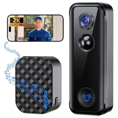 Produktbild: Ankway 2K Video Türklingel mit Kamera wlan, 145° Weitwinkel, PIR-Sensor, 2-Wege-Videoanruf, Live-Ansicht verfügbar, Alarme, wasserdicht, 2 Speicherwege, Unterstützung mit Alexa, Smarte Doorbell Camera