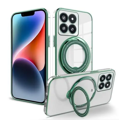 Produktbild: Anlalish Handyhülle Kompatibel mit Xiaomi 14 Hülle Silikon Transparente mit Ring Ständer, Schutzhülle Xiaomi 14 Case Clear Unterstützung für Wireless-Aufladen Stoßfest Kratzfest Slim Cover (Grün)