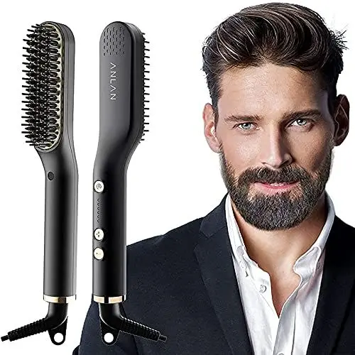 Produktbild: ANLAN , 2 in 1 Bartglätter für Männer und Mini Haarglätter, 5-Stufen Temperatur(120-200℃), 30er Schnell Beheizte, Ionischer Hair Beard Straightener Brush für Das Styling Von Bart und Haar