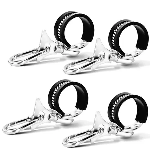 Produktbild: Anley 4er-Pack Fahnenmast-Klemmen und Clip-Set zum Befestigen der Flagge mit Karabiner und Anti-Rutsch-Streifen aus Silikon– Metall für Fahnenmasten mit 0,7–1,25 Zoll Durchmesser