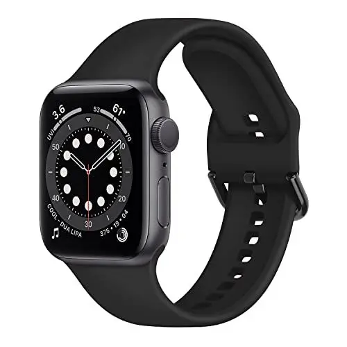 Produktbild: Anlinser Kompatibel mit Apple Watch Armband 45mm 44mm 42mm 41mm 40mm 38mm, Weiches Silikon Sport Wasserdichtes Ersatzarmband Kompatibel mit Apple Watch Serie 9 8 7 6 5 4 3 SE (42mm/44mm/45mm, Schwarz)