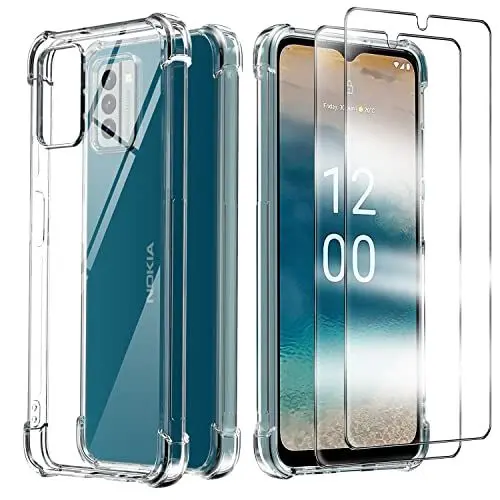 Produktbild: Anlxhj für Nokia G22 Hülle, mit 2 Stück Displayschutz Schutzfolie,Handyhülle Transparente Soft Silikon TPU Schutzhülle Bumper Case für Nokia G22, Durchsichtig