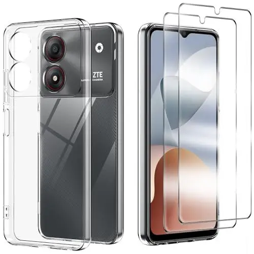 Produktbild: Anlxhj für ZTE Blade A34 Hülle,mit 2 Stück Displayschutz Schutzfolie,Handyhülle Transparente Soft Silikon TPU Schutzhülle Bumper Case für ZTE Blade A34, Durchsichtig