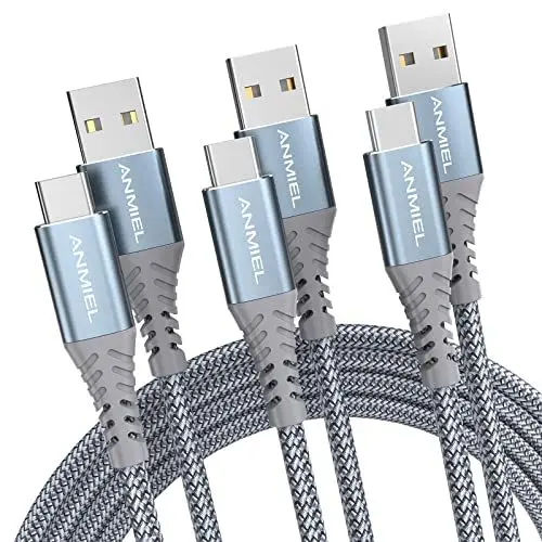 Produktbild: ANMIEL USB C kabel (1M+1M+2M) 3.1A Schnellladekabel,Nylon USB A auf Typ C Ladekabel Kompatibel mit Samsung Galaxy A10e A20 A50 A51 A71,S20 S10 S9 S8 Plus S10E, Note 20 10 9 8,Moto G7 G8