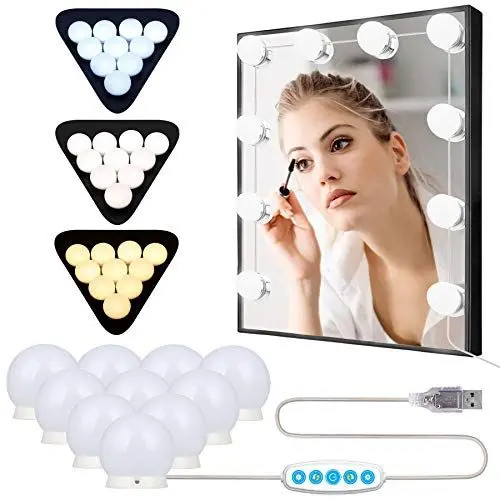 Produktbild: Anmossi LED Spiegelleuchte,Hollywood Stil LED Schminklicht mit Schalter und 10 Dimmbaren LED Glühbirnen,3200K-6500K Warmweiss LED Schminkspiegel Licht,3 Farbmodi und 5 Helligkeiten