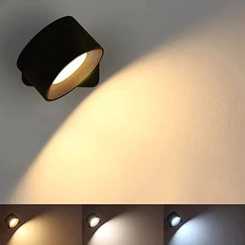Produktbild: Anmossi LED Wandleuchte,Kabellose Wandleuchten mit Akku,3 Helligkeitsstufen 3 Farbmodi,Touch Control,360° Drehbare,Wandleuchte Innen für Flur,Wohnzimmer,Schlafzimmer,Treppenhaus(Schwarz)
