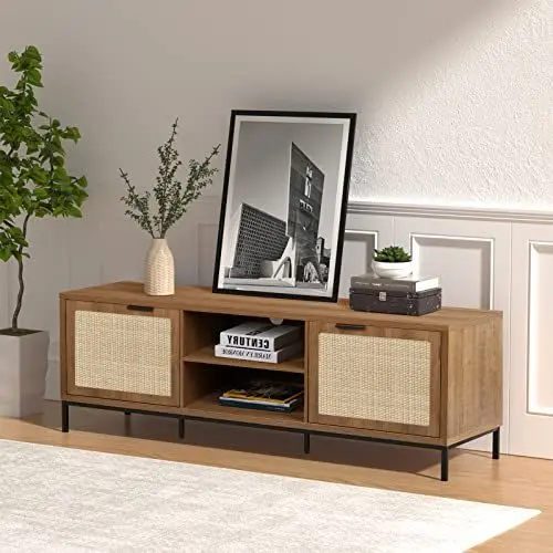 Produktbild: Anmytek TV Schrank Lowboard für Fernseher bis zu 65 Zoll, TV Board 150 cm, Unterschrank, Fernsehschrank mit 2 Türen, 2 offenen Fächern für Wohnzimmer, Esszimmer, Schlafzimmer