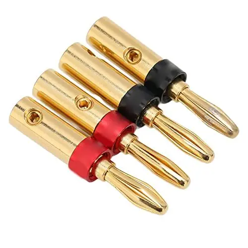 Produktbild: Annadue 4 Stück Lautsprecher Bananenstecker, 24 Karat Vergoldete Stecker Jack Connector, Doppelschraubenverriegelung, HiFi Audiokabel DIY Bananenstecker für Lautsprecherkabel