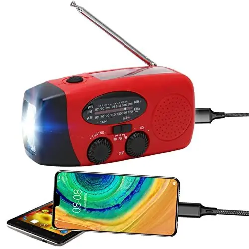 Produktbild: Annadue Handschüttelndes Funkgerät mit Notfall-Taschenlampe, Esky Tragbares Solarradio, Selbstversorgtes AM/FM-NOAA-Wetterradio, USB Wiederaufladbare Notfallversorgung