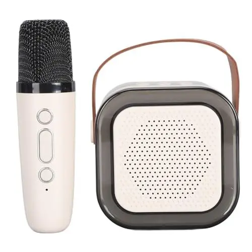 Produktbild: Annadue Karaoke-Maschine mit Kabellosen Mikrofonen, Tragbarer Bluetooth-Lautsprecher mit Dynamischem LED-Licht, Zwei Lautsprecher, Unterstützt TF-Karte/USB (White)