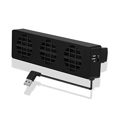 Produktbild: Annadue Professioneller Kühler für Switch NS, USB Kühler DREI Lüfter Spielekonsole Kühlbasis Langlebiger Ständer mit drehzahlverstellbarem Schalter, Schwarz