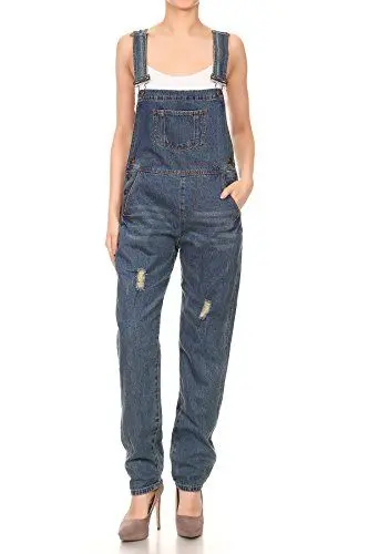 Produktbild: ANNA-KACI Frauen Denim Blue Jeans Gerades Bein Taschen Latzhose