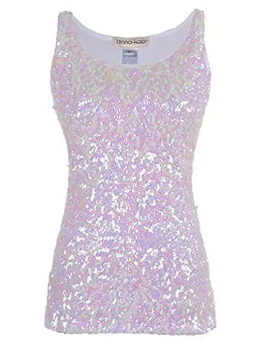 Produktbild: Anna-Kaci lila Schein & Shine Glitzer-Pailletten verziert ärmel Tank Top, Weiß, M