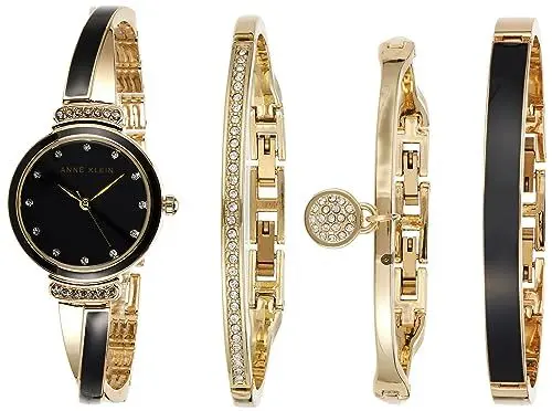 Produktbild: Anne Klein Women's Premium Crystal Accented Bangle Watch Set Gold/Black