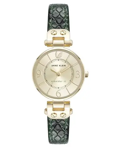 Produktbild: Anne Klein Women's Sustainable Leather Strap Watch, AK/5144 Green/Gold