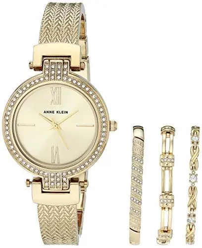 Produktbild: Anne Klein Women's Premium Crystal Accented Bangle Watch and Bracelet Set Gold