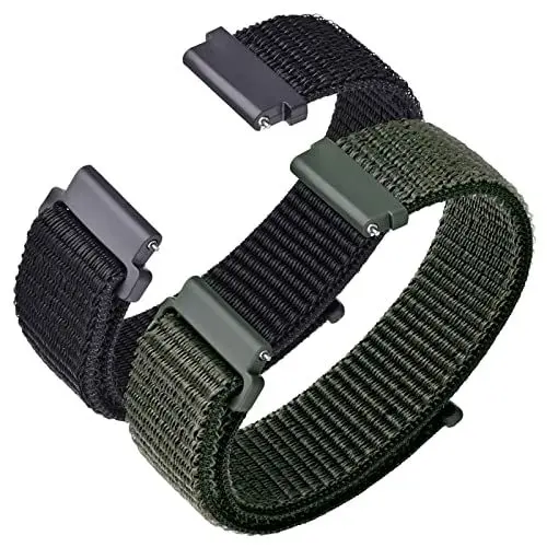 Produktbild: ANNEFIT Nylon Sport Uhrenarmband 16mm, Schnellverschluss Verstellbare Aatmungsaktive Armband für Herren Damen (Schwarz und Armeegrün)