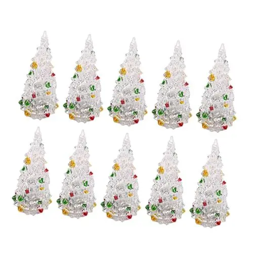 Produktbild: Anneome -beleuchteter Weihnachtsbaum Aus Acryl Für Den Schreibtisch 10 Stück Handbemaltes Leuchtende Farben Für Weihnachtsdekorationen